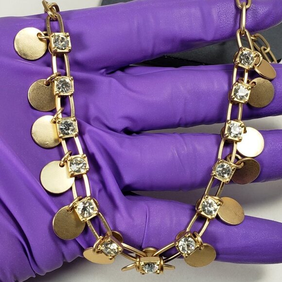 Women's Stunning Matte Gold tone Necklace - Sparkling Crystal & Discs, 19+3-inch - Picture 6 of 6